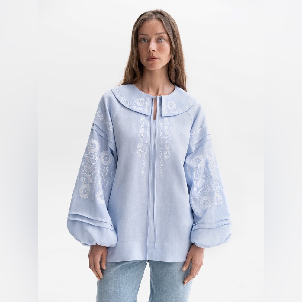 Soft blue shirt with white embroidery Dnieper